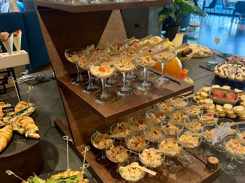 Tiered catering display with canap&eacute;s